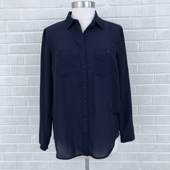 LOFT Tops - LOFT Lightweight Button Down Shirt Navy Blue - M